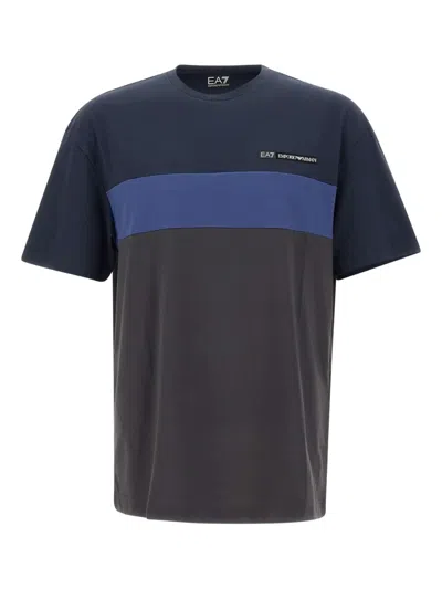 Ea7 Colour-block Short-sleeve T-shirt In Blue