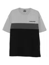 Ea7 Athletic Colour Block Cotton-blend Crew-neck T-shirt In Gray