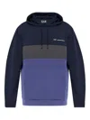 Ea7 Athletic Colour Block Hooded Sweatshirt In Nylon And Viscose Blend In Blue