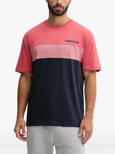 Ea7 Colour-block Logo-patch T-shirt In Black
