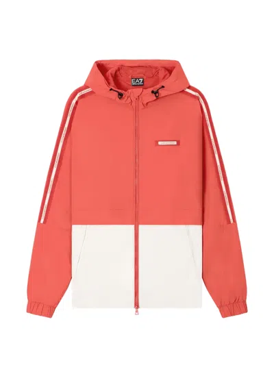 Ea7 Colour-block Logo-tape Jacket In Red