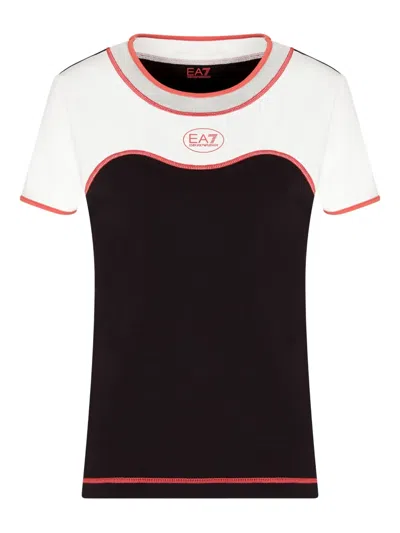 Ea7 Colour-block Panelled T-shirt In Black