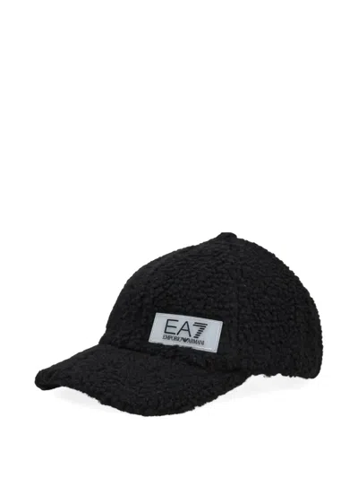 Ea7 Contemporary Sport Baseball Logo-patch Shearling-effect Cap In Black