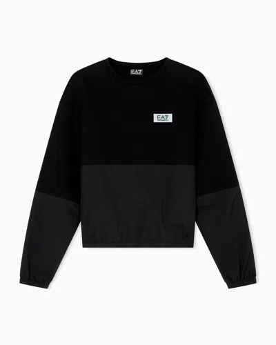 Ea7 Contemporary Sport Crew-neck Sweatshirt With Scuba Inserts In Black