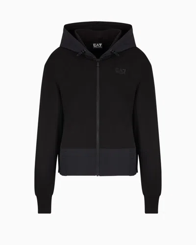 Ea7 Contemporary Sport Stretch Cotton And Modal Blend Hooded Sweatshirt In Black