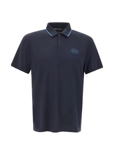 Ea7 Contrast-trim Logo Polo Shirt In Blue