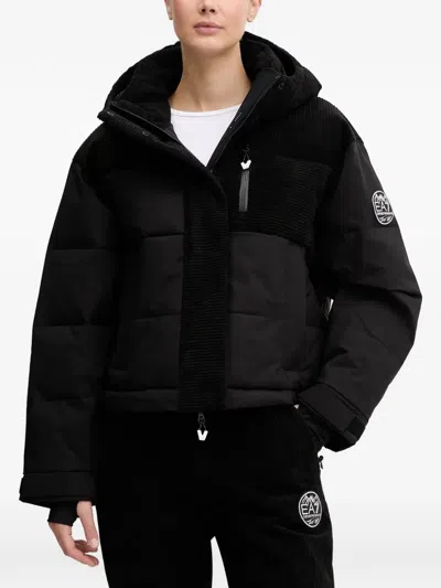 Ea7 Corduroy-detail Hooded Ski Jacket In Black