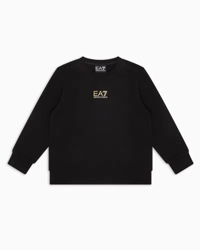 Ea7 Kids' Core Identity Boy Cotton Crew-neck Sweatshirt In Black