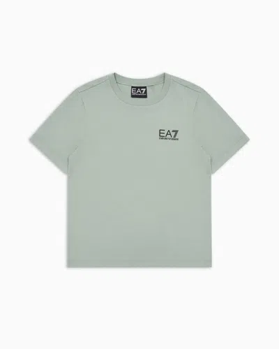 Ea7 Kids' Core Identity Boy Cotton Crew-neck T-shirt In Green