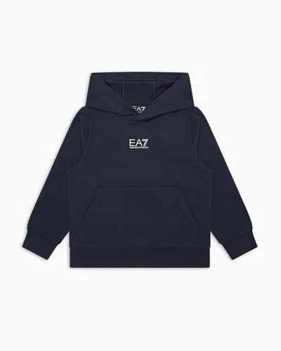 Ea7 Kids' Core Identity Boy Cotton Hooded Sweatshirt In Blue