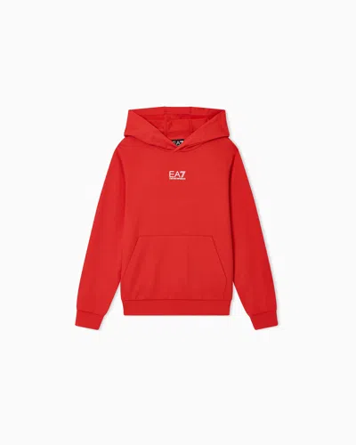 Ea7 Core Identity Boy Cotton Hooded Sweatshirt In Red