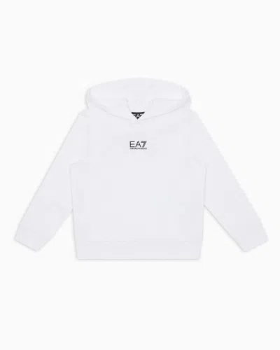 Ea7 Kids' Core Identity Boy Cotton Hooded Sweatshirt In White