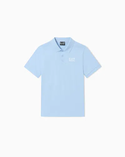 Ea7 Kids' Core Identity Boy Cotton Polo Shirt In Blue