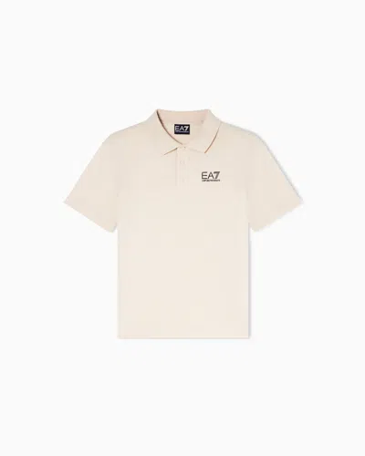 Ea7 Core Identity Boy Cotton Polo Shirt In Neutral