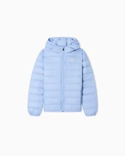 Ea7 Light Hooded Down Jacket Core Identity Boy With Regular Fit In Blue