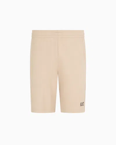 Ea7 Core Identity Cotton Bermuda Shorts In Beige