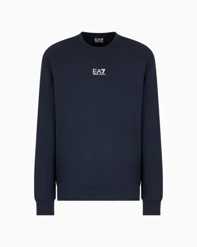 Ea7 Core Identity Cotton Crew-neck Sweatshirt In Blue