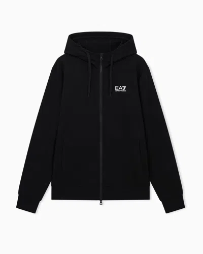 Ea7 Core Identity Cotton Hooded Sweatshirt In Black