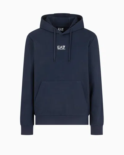 Ea7 Core Identity Cotton Hooded Sweatshirt In Blue