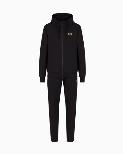 Ea7 Official Store Core Identity Cotton-jersey Tracksuit In Black Logo