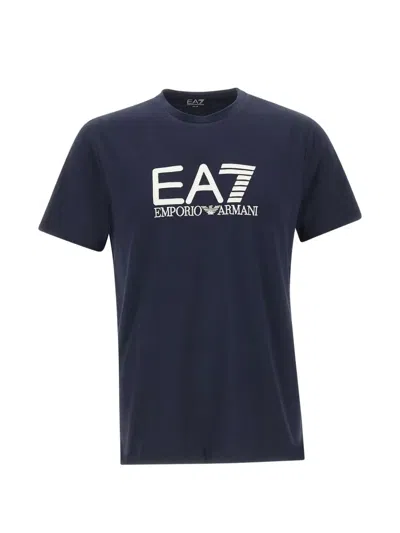 Ea7 Core Identity Embroidered-logo T-shirt In Blue