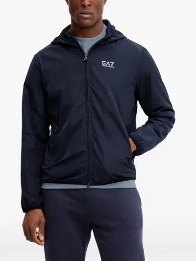 Ea7 Core Identity Hooded Jacket In Blue