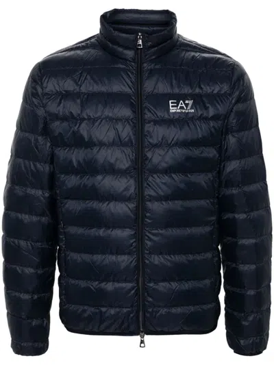 Ea7 Logo Short Down Jacket In Blue