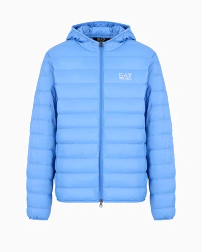 Ea7 Official Store Core Identity Packable Down Jacket With Hood In Azure