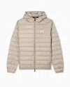Ea7 Core Identity Packable Down Jacket With Hood In Sand