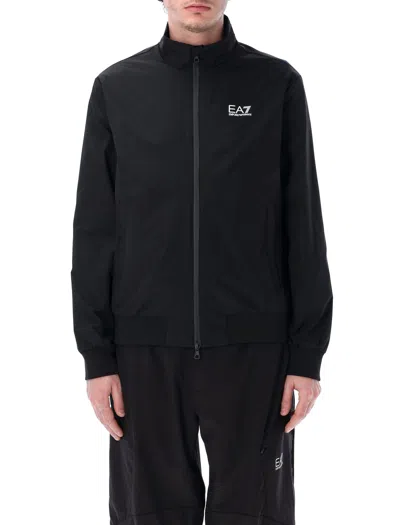 Ea7 Core Identity Recycled-nylon Zip-up Sweatshirt In Black