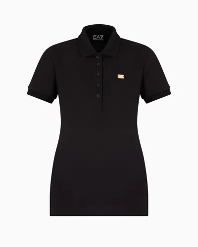 Ea7 Core Lady Stretch-cotton Jersey Polo Shirt In Black