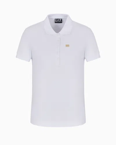 Ea7 Core Lady Stretch-cotton Jersey Polo Shirt In White