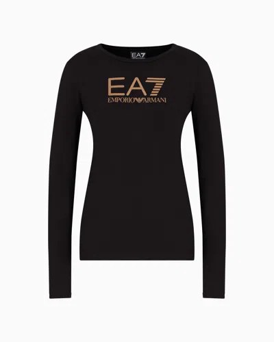Ea7 Official Store Core Lady Stretch-cotton Long-sleeved T-shirt In Black