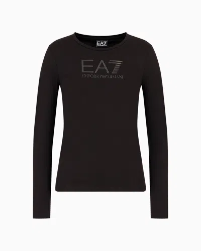 Ea7 Official Store Core Lady Stretch-cotton Long-sleeved T-shirt In Noir À Logo