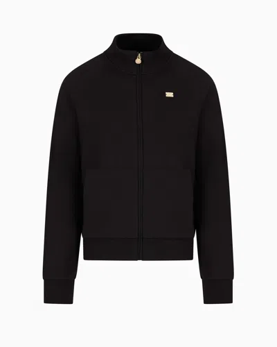 Ea7 Core Lady Stretch-cotton Zip-up Sweatshirt In Black