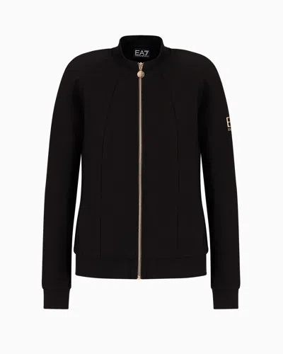 Ea7 Official Store Core Lady Stretch-cotton Zip-up Sweatshirt In Black