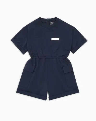 Ea7 Kids' Costa Smeralda Stretch-cotton Jersey Short Playsuit In Navy_blue