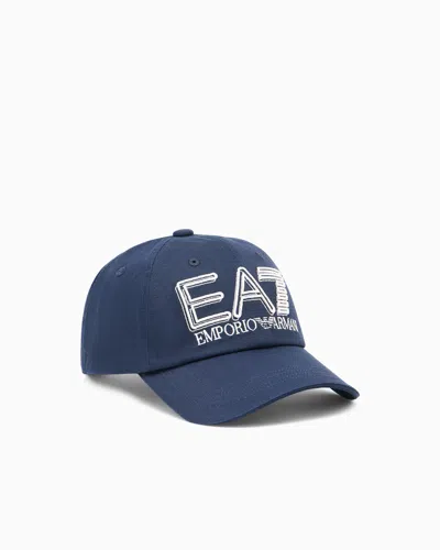 Ea7 Cotton Baseball Hat With Visor In Blue