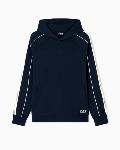 Ea7 Cotton-blend Hooded Logo Series Sweatshirt In Blue