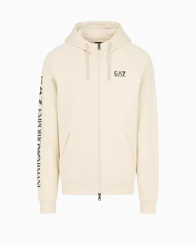 Ea7 Cotton-blend Hooded Logo Series Sweatshirt In White