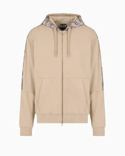 Ea7 Cotton-blend Hooded Logo Series Sweatshirt In Brown