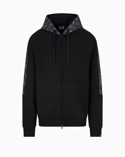 Ea7 Cotton-blend Hooded Logo Series Sweatshirt In Black