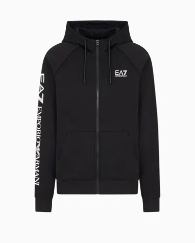 Ea7 Cotton-blend Hooded Logo Series Sweatshirt In Black