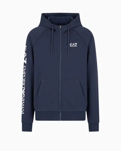 Ea7 Cotton-blend Hooded Logo Series Sweatshirt In Blue