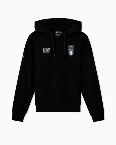 Ea7 Cotton Hooded Sweatshirt In Black