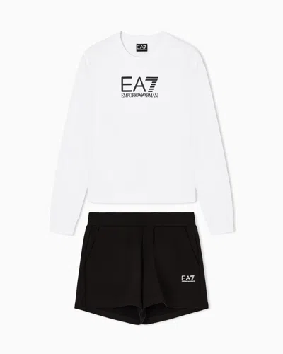 Ea7 Cotton Jersey Hooded Set In Multi