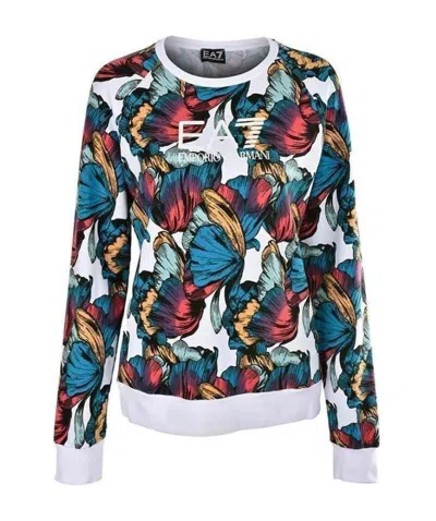 Ea7 Cotton Printed Sweater In Multicolor