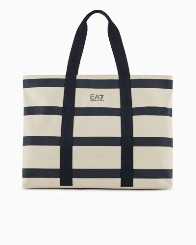 Ea7 Cotton Shopper Bag In Blue