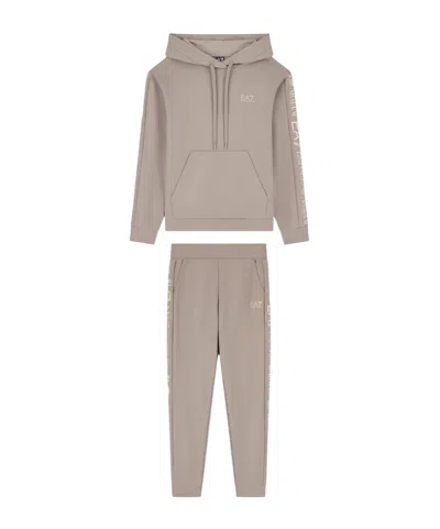 Ea7 Cotton Suit Tracksuit With A Hood And Logo Tape Tracksuit In Gray