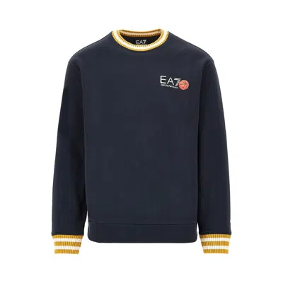 Ea7 Cotton Sweatshirt With Logo Print In Blue